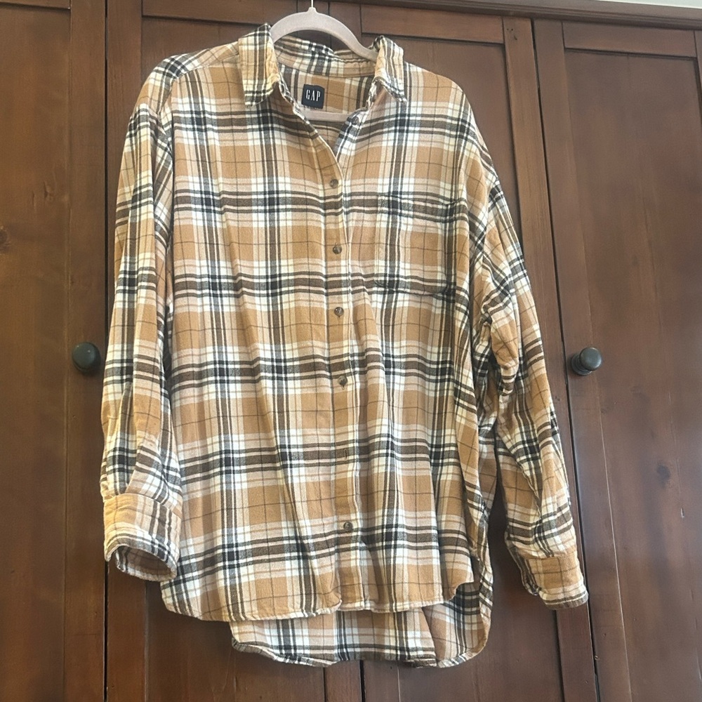 GAP - Tan and Brown Plaid Shirt - Women's XL / Men's L